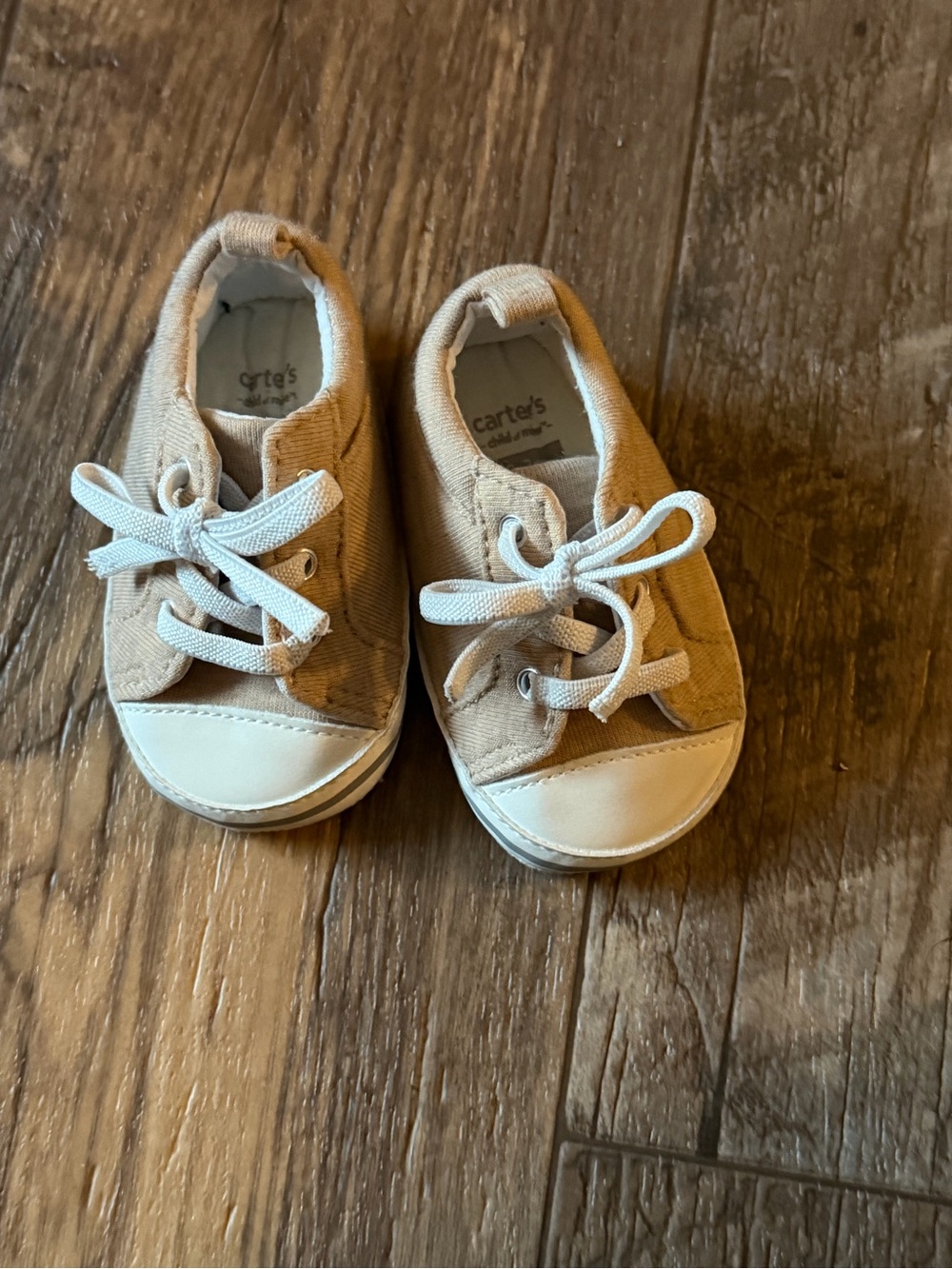 Carter's Tan Canvas Toddler Sneakers with White Toecap and Laces